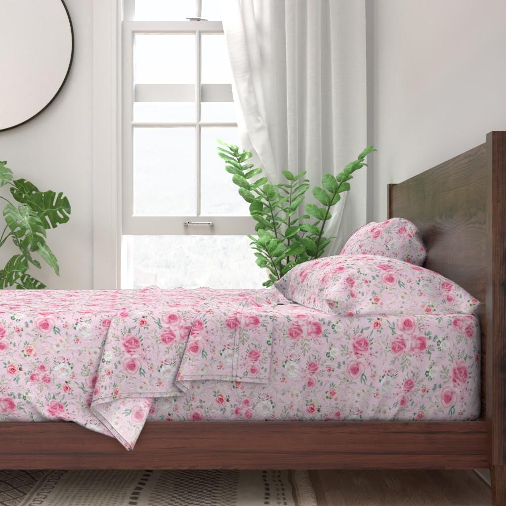 Pink Roses Sheets Cottage Chic Roses Sheets - Pink Floral Roses by Delish_designs ...