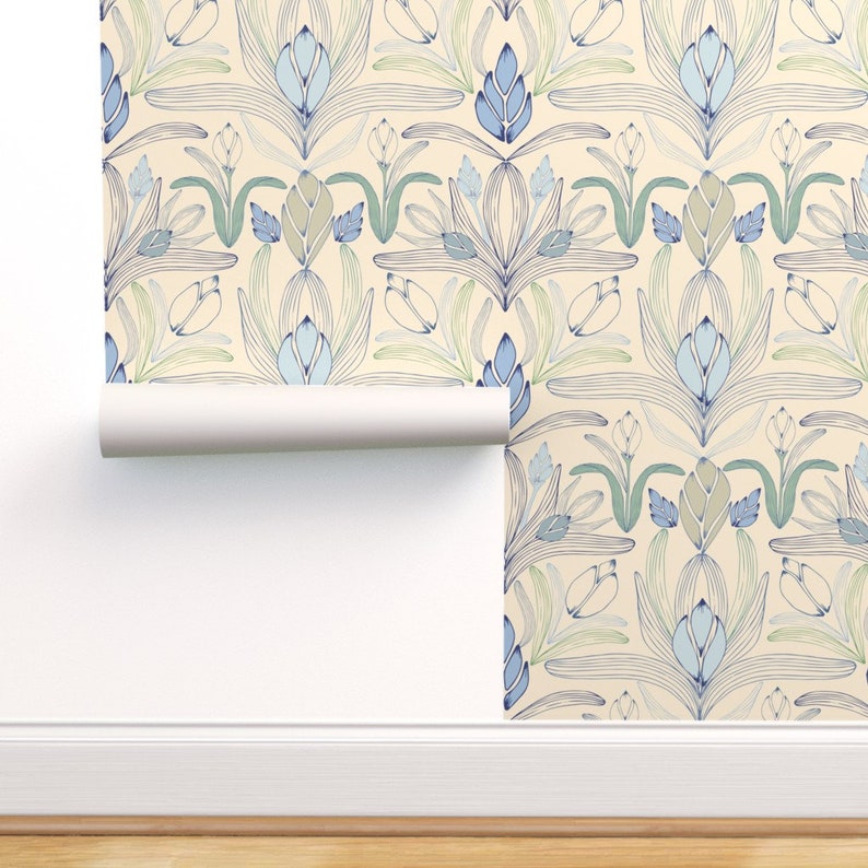Delicate Art Nouveau Wallpaper Nouveau Floral Cream by Etsy