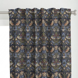 Victorian Floral Curtain Panel - Strawberry Thief by peacoquettedesigns - William Morris Arts And Crafts Custom Curtain Panel by Spoonflower