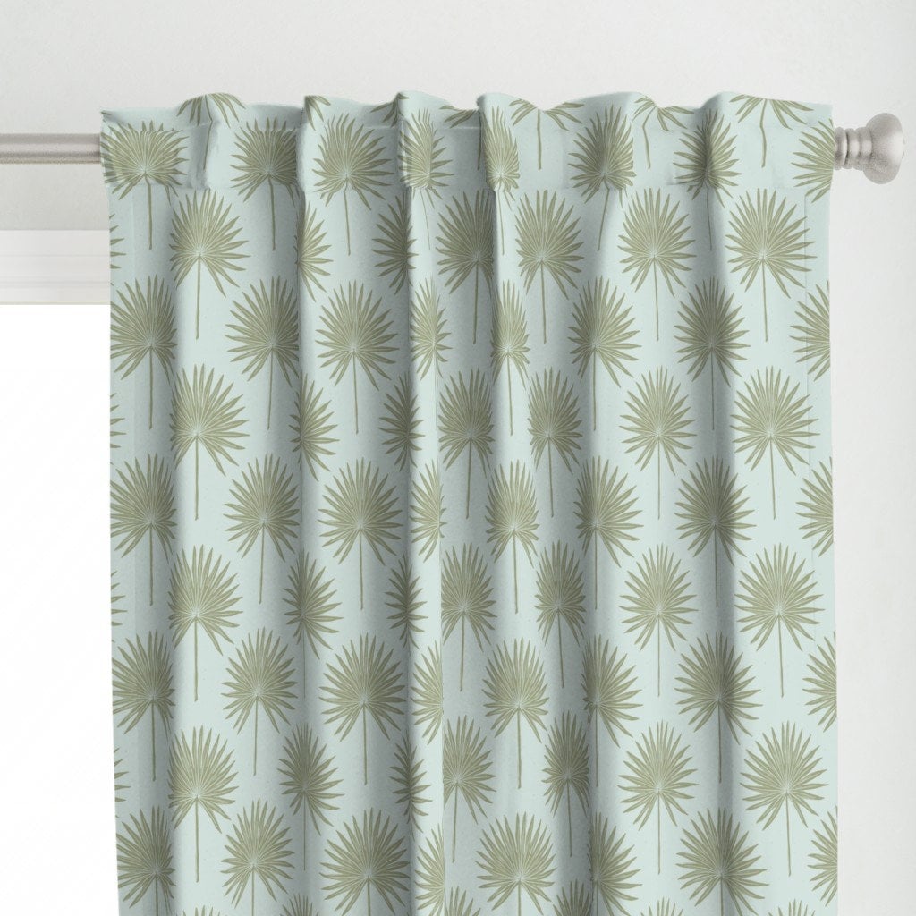 Boho Coastal Curtain Panel - Palmetto Leaves by coastlstudio - Resort Chic Pastel Tropical Beach Aqua Custom Curtain Panel by Spoonflower