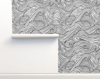 Abstrakte Tapete - Schwarzweiß - Tumbling Ocean Waves von abby-shenker - Schwarze Tapete für Doppelrollen by Spoonflower