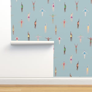 Swimming Pool Non-Pasted Wallpaper - Swimmers Blue by dasbrooklyn - Summer Holiday Swimmers Vacation Wallpaper Double Roll by Spoonflower