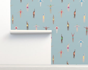Swimming Pool Non-Pasted Wallpaper - Swimmers Blue by dasbrooklyn - Summer Holiday Swimmers Vacation Wallpaper Double Roll by Spoonflower
