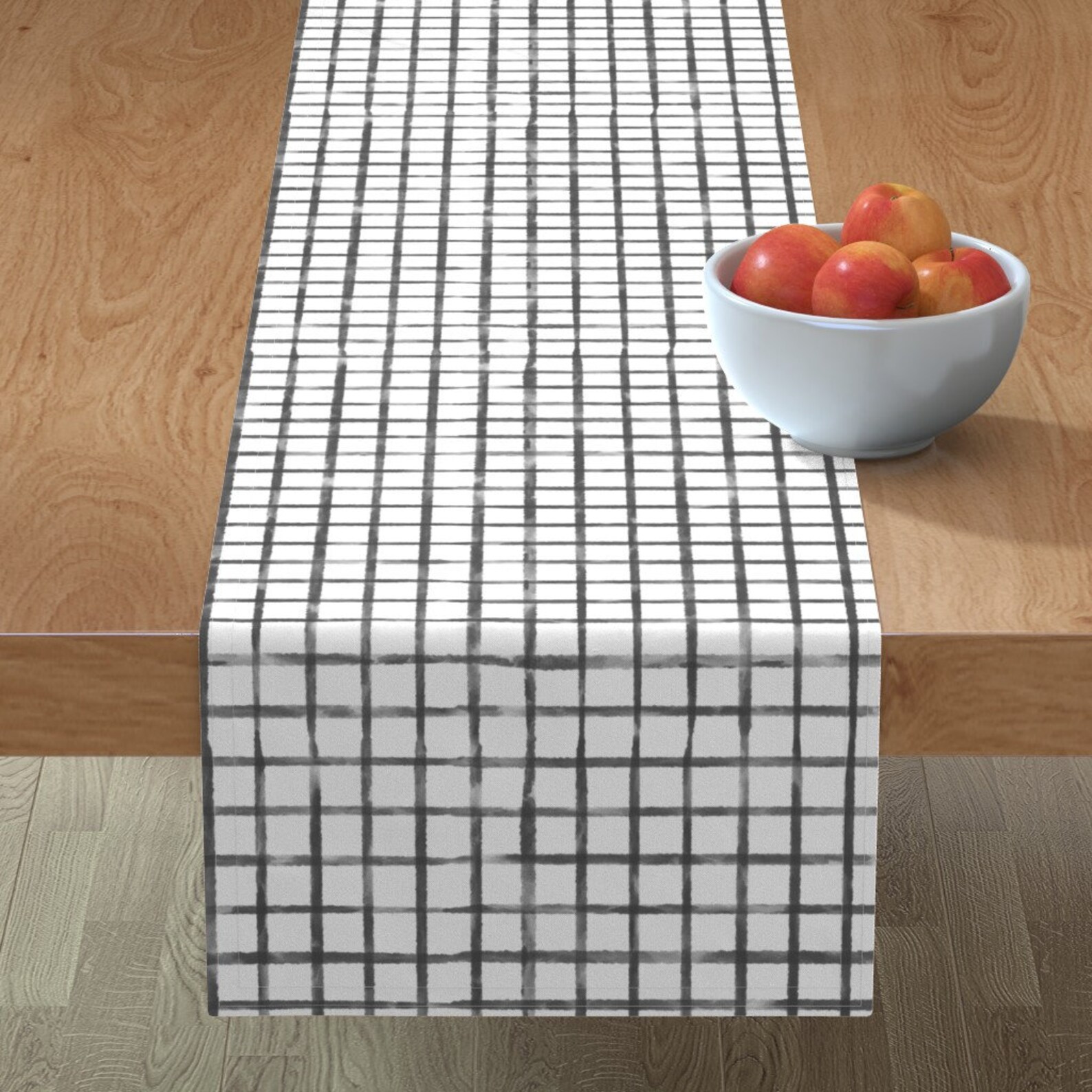Charcoal Table Runner Gray Grid Watercolor by Etsy