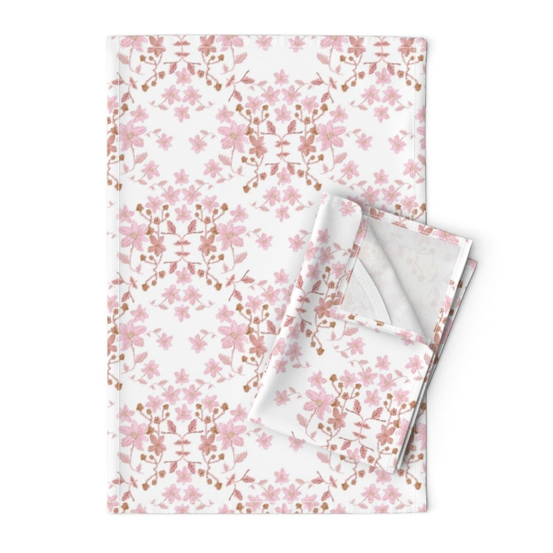 Modern Floral Tea Towels set of 2 Trellis in Pink by Cindyschultzdesign