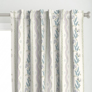 Preppy Floral Stripe Curtain Panel - Lilac Stripe by danika_herrick - Regency Watercolor Botanical Vine Custom Curtain Panel by Spoonflower