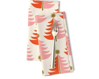 Juego de 2 servilletas navideñas retro - Servilletas de tela navideñas con diseño de árbol de Navidad y estrellas - Árbol de Navidad de retrorudolphs