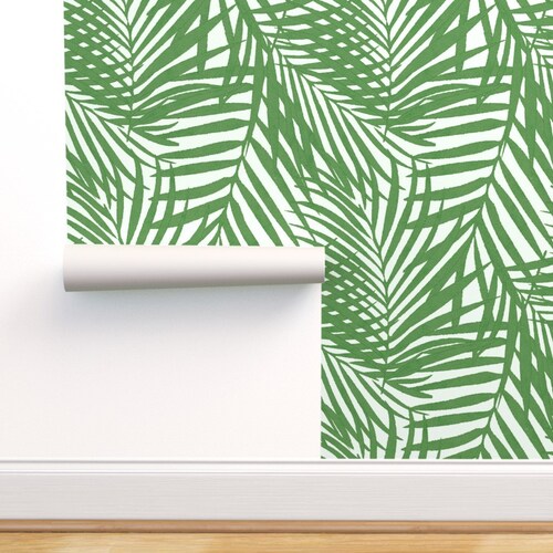 Palm Leaves Green Wallpaper Etsy