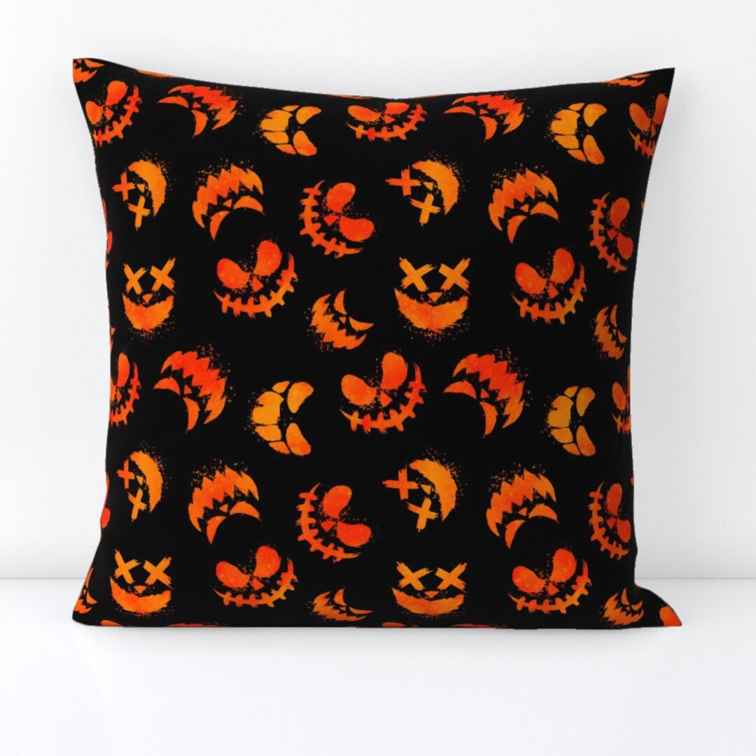 Scary Pumpkins Throw Pillow - Pumpkin Faces by Blue_moth_fabrics - Jack ...
