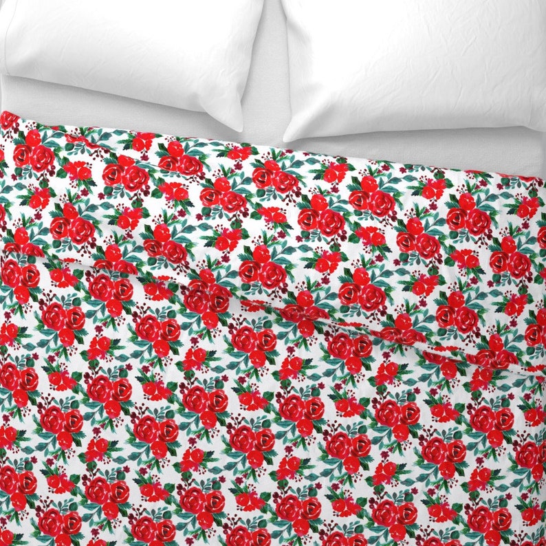 Christmas Duvet Cover Merry and Bright Holiday Floral by Etsy