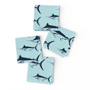 Blue Cocktail Napkins (Set of 4) - Marlin Ink Blue by hue_haus -  Fish Summer Fishing Coastal Blue Marlin Cloth Napkins by Spoonflower