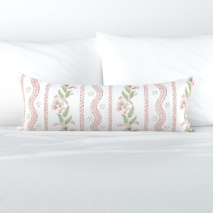 Pink Preppy XL Lumbar Pillow - Alexis With Spring Green by danika_herrick - Floral Stripe Extra Large Rectangle Lumbar Pillow by Spoonflower