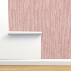 Minimal Blush Non-Pasted Wallpaper - Lines Blush by ilonitta - Farmhouse Simple Lines Vertical Stripe Wallpaper Double Roll by Spoonflower