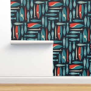 Hawaiian Surfboard Non-Pasted Wallpaper - Fancy Fish by gingerlique - Retro Geometric Summer Beach  Wallpaper Double Roll by Spoonflower