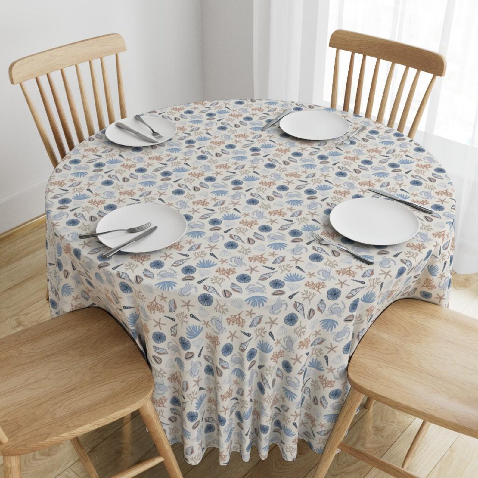 Pool Table Tablecloth Coastal Seashell Tablecloth - Rock Pool by Hufton_studio - Soft Blue ...