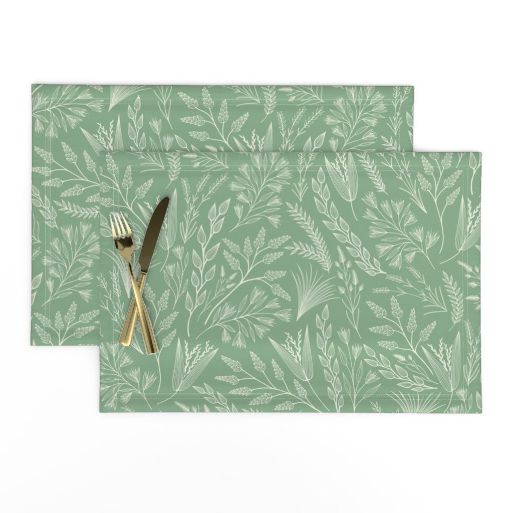 Sage Green Nature Placemats Set of 2 Wild Grasses On Jade Etsy