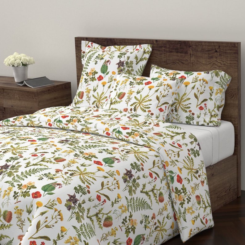 Botanical Duvet Cover Vintage Botanical Wildflowers By Etsy