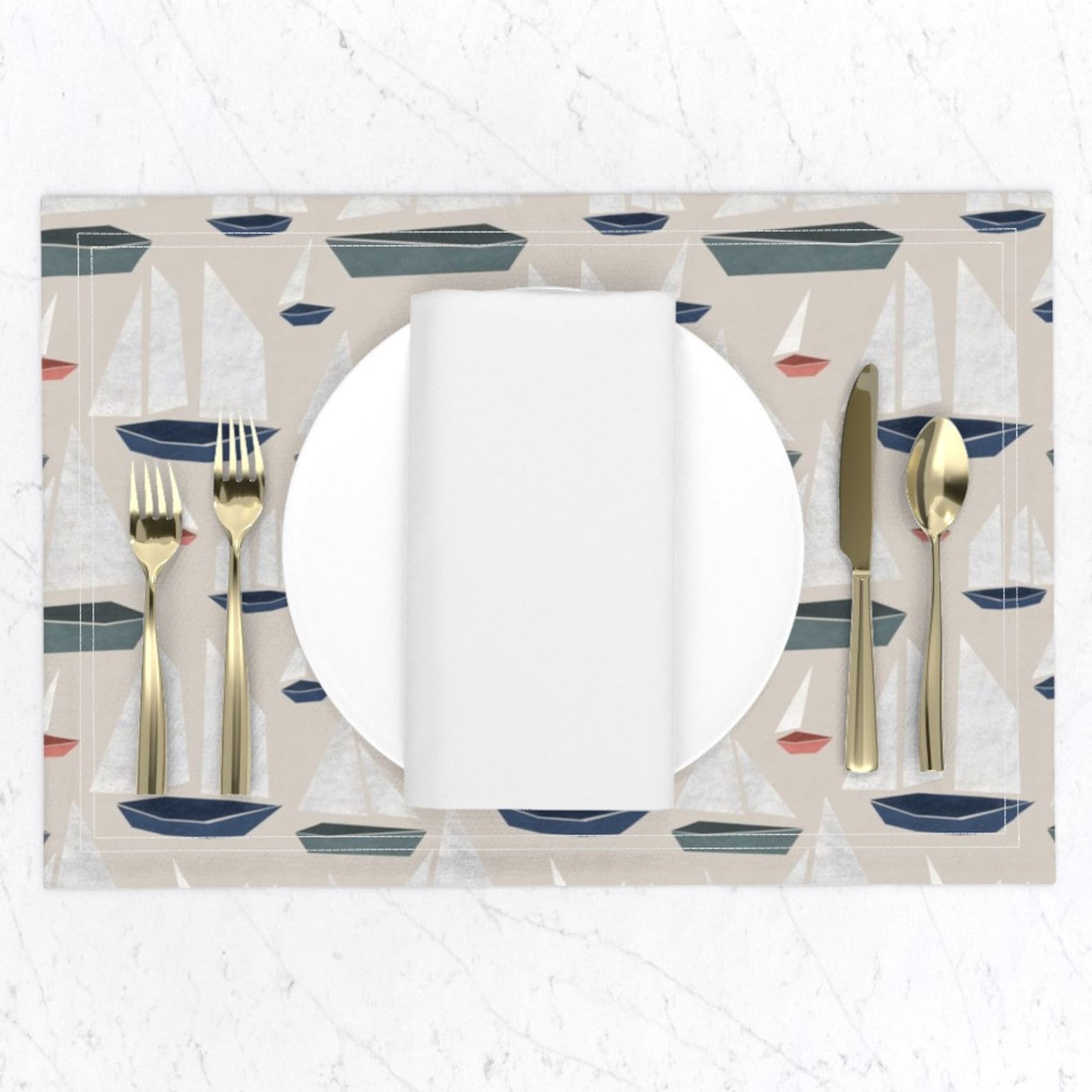 Neutral Nautical Placemats set of 2 Geometric Boats by Etsy