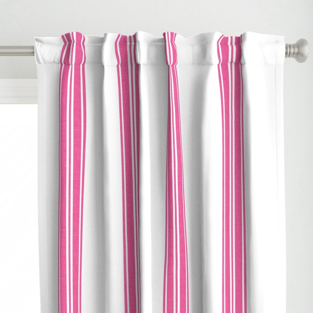 Pink Ticking Curtain Panel Ticking on White by Danika_herrick Pink