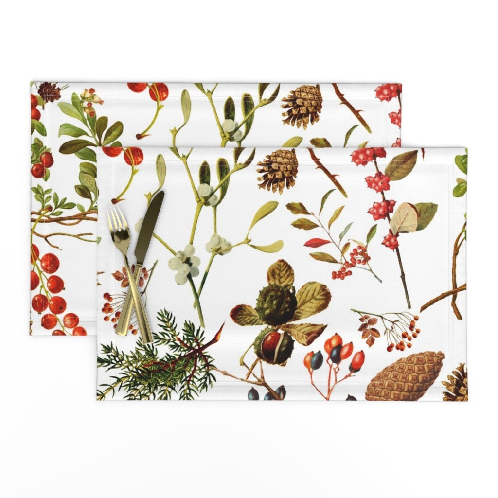 Winter Flora Botanical Pine Cone Linen Cotton Tea Towels by Roostery Set of 2 