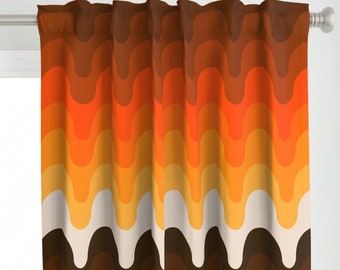 Retro Abstract Curtain Panel - Golden Orange 1970s by circa78designs - Vintage Seventies Bold Waves  Custom Curtain Panel by Spoonflower