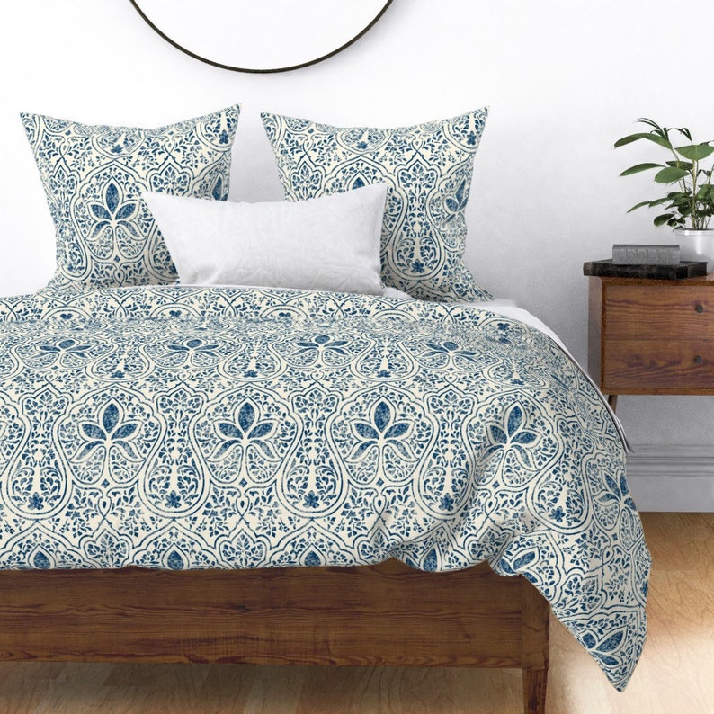 Indigo Damask Duvet Cover India Damask by Peacoquettedesigns Etsy