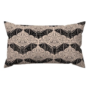 Black Accent Pillow - Gothic Bats by seaglass_studio - Vintage Gothic Bats Halloween Scary Rectangle Lumbar Throw Pillow by Spoonflower