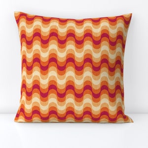 Tiny Retro Stripes Throw Pillow - Small Scale Groovy Waves by selmacardoso - 1960s Stripe  Decorative Square Throw Pillow by Spoonflower