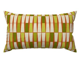 Geometric 1960s Lumbar Pillow - Abstract Atomic Mid Century Modern Rectangle Accent Throw Pillow - Movement Orange Green by theodesign