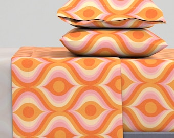 Sábanas vintage Retro Ogee - Groovy Psychedelic Swirl de pippa_shaw - Juego de sábanas de satén de algodón de gran tamaño estilo años 60 y 70 de Spoonflower