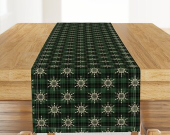 Christmas Tartan Table Runner - Snow Flake Green  by ktscarlett_ - Christmas Tree Pine Green  Cotton Sateen Table Runner by Spoonflower