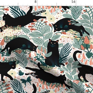 Panneau de rideau tropical - Chats de jardin moderne, floral, chats noirs, félin, chaton - Panneau de rideau personnalisé Chats noirs dans le jardin par boszorka - image 7