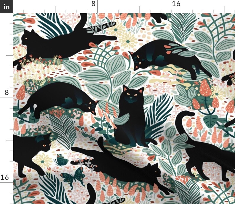 Panneau de rideau tropical - Chats de jardin moderne, floral, chats noirs, félin, chaton - Panneau de rideau personnalisé Chats noirs dans le jardin par boszorka - image 7