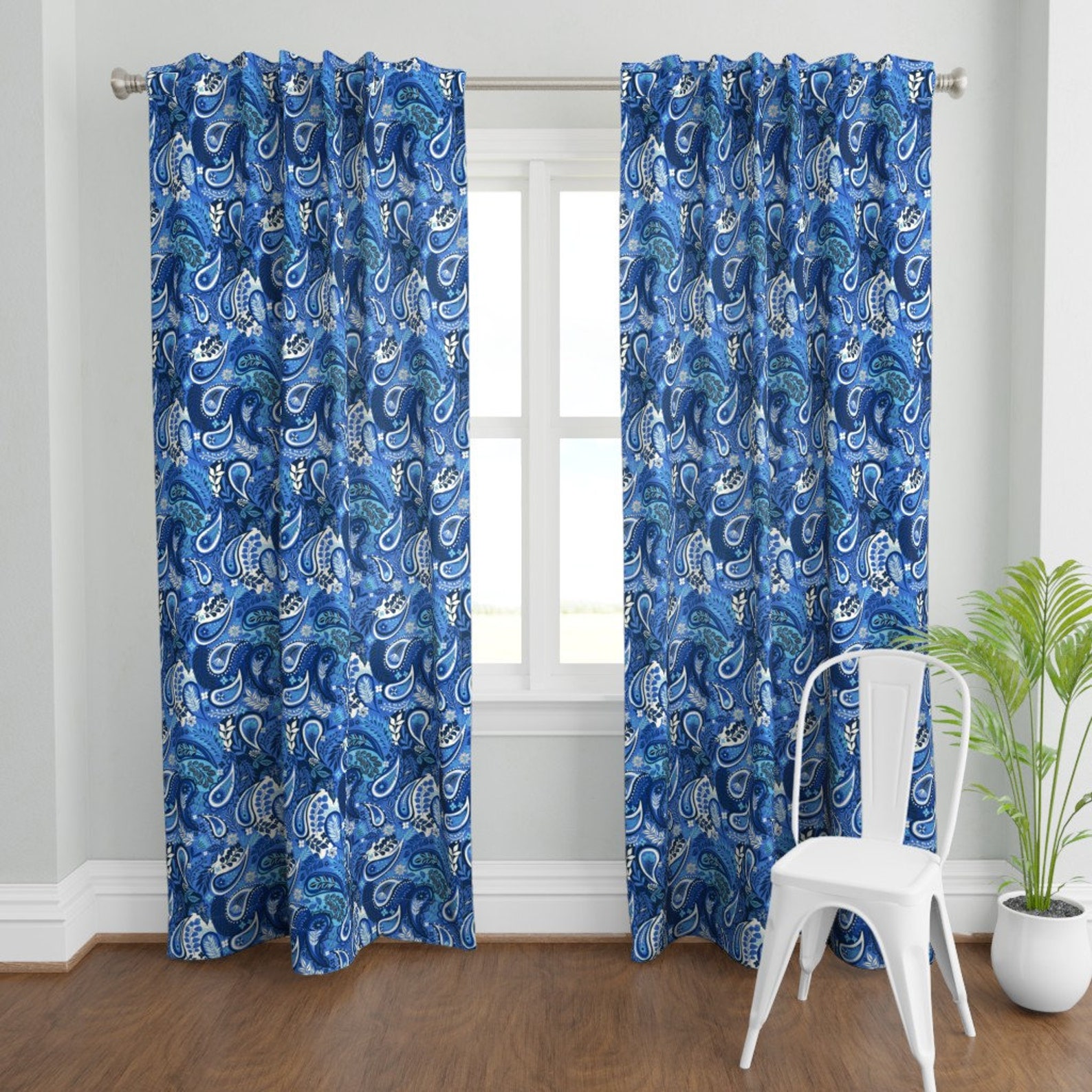 Paisley Curtain Panel Paisley Blues by laura_may_designs Etsy