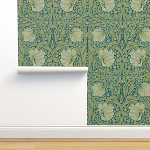 Victorian Non-Pasted Wallpaper - Antiqued Pimpernel by peacoquettedesigns - English William Morris Wallpaper Double Roll by Spoonflower