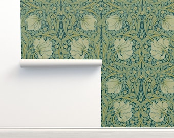 Victorian Non-Pasted Wallpaper English William Morris - Antiqued Pimpernel by peacoquettedesigns Wallpaper Double Roll by Spoonflower