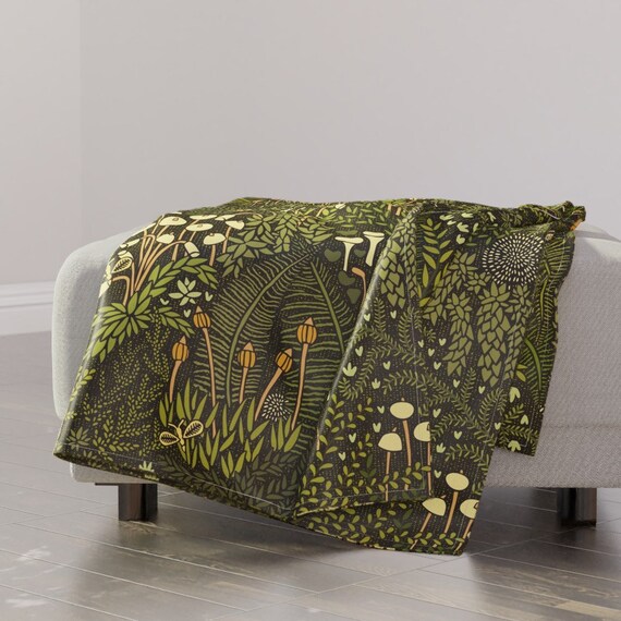 Whimsical Garden Throw Blanket Moss With Fairyflies by Ramarama Large Scale Fairy Botanical Nature Throw Blanket With Spoonflower Fabric Etsy UK