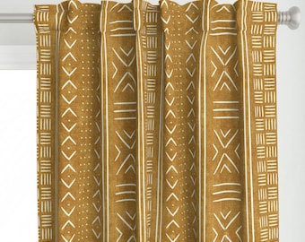 Panel de cortina dorado mostaza - Panel de cortina personalizado dorado bohemio con aspecto tejido - Mudcloth tribal de littlearrowdecor -