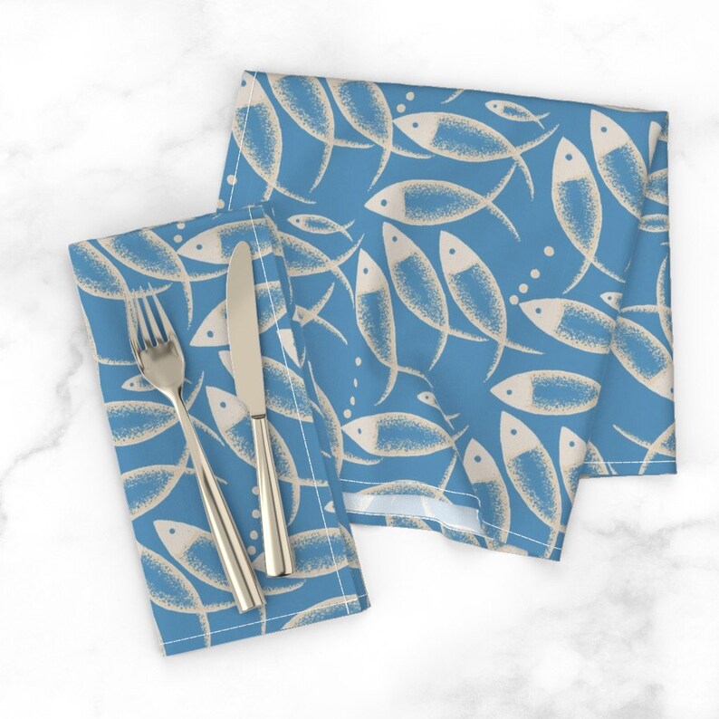 Art Deco Fish Dinner Napkins set of 2 Poissons De Mandalay Etsy
