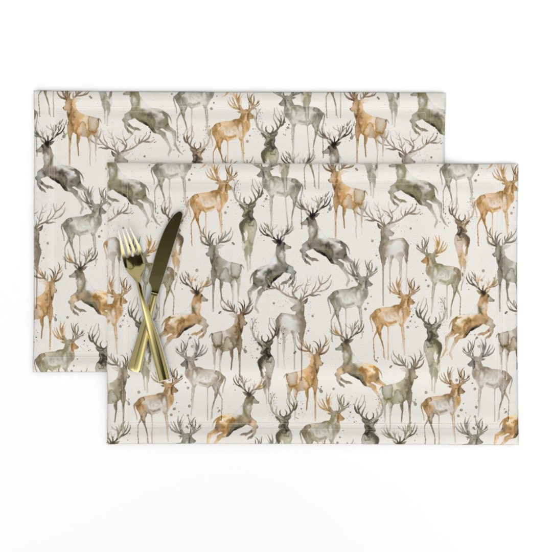 Deer Placemats set of 2 Wintery Deers by Ninoladesign Etsy