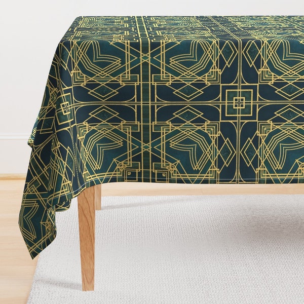 Art Deco Tablecloth - Elegant Art Deco Emerald  by andrea_haase_design - Luxury Glamour Elegance Cotton Sateen Tablecloth by Spoonflower