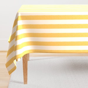 Lemon Yellow Stripe Tablecloth - Wide Stripe by paisleyanddot_llc - Amalfi Pool Stripe Cabana Stripe Cotton Sateen Tablecloth by Spoonflower