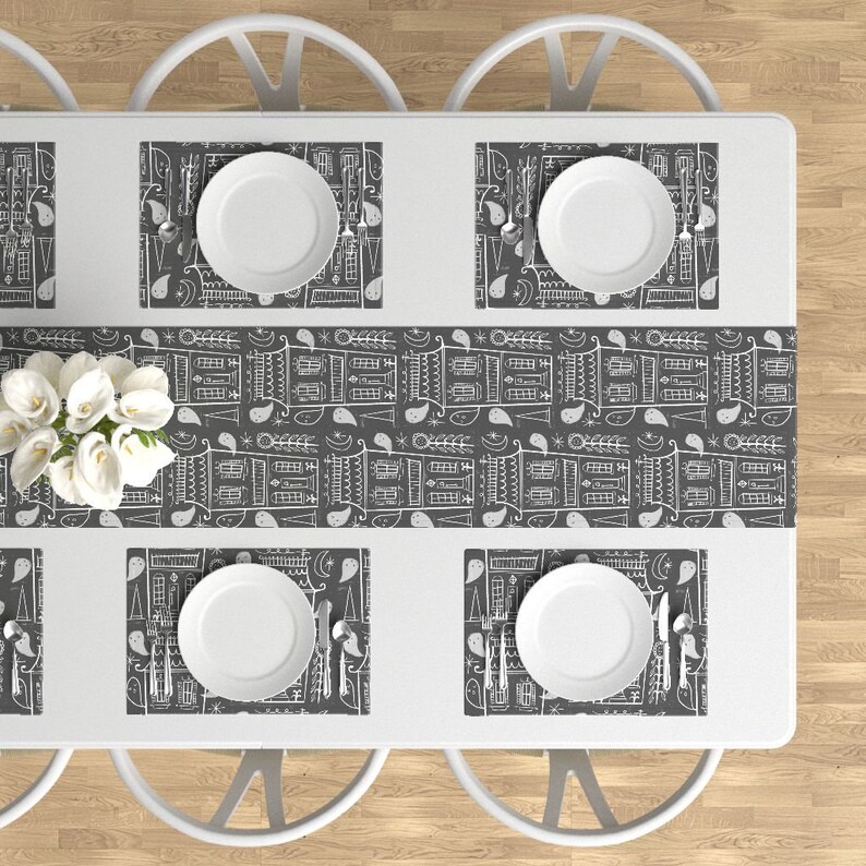Vintage Style Cloth Placemats by Spoonflower Set of 4 Halloween Placemats - Haunted Houses by anda