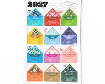 2027 Calendar Tea Towel - Special Delivery by pennycandy - Typography Post Mail Text Envelopes Linen Cotton Canvas Tea Towel by Spoonflower