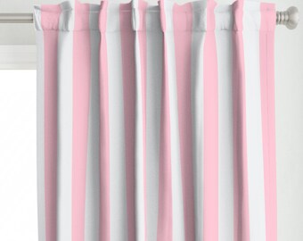 Preppy Curtain Panel - Pink And White Stripe by styleshop -  Stripe Coastal Nautical Grandmillennial Custom Curtain Panel by Spoonflower