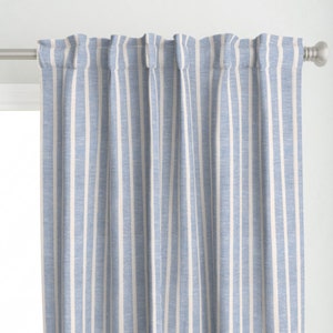 Cream Curtain Panel - Blue Linen Towel Vertical by everindie - Blue Stripes Simple Vertical Linen Towel Custom Curtain Panel by Spoonflower