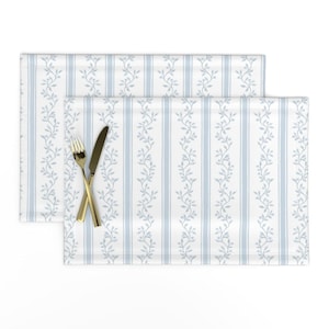 Cottage Stripe Placemats (Set of 2) - Libby Stripe Soft Blue by danika_herrick - Blue Preppy Flower Stripe Cloth Placemats by Spoonflower