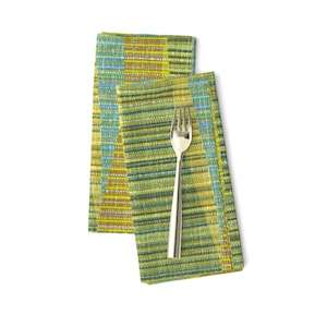 Mid Century Modern Dinner Napkins (Set of 2) - Olive Lines by theodesign - Olive Green Aqua Retro 1960s Cloth Napkins by Spoonflower