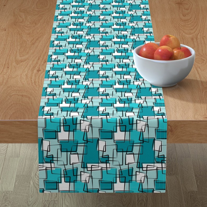 aquaturquoise Mobox Repeat Water Cool Aqua Mod Cotton Sateen Table Runner by Spoonflower Turquoise Table Runner by tonyanewton