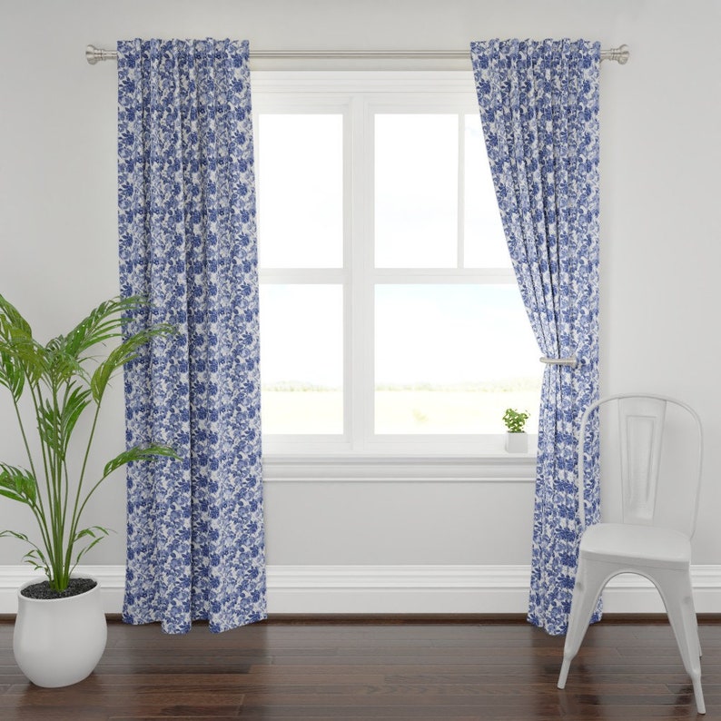 Victorian Curtain Panel Chinoiserie Blue Roses by utart Rose Custom Curtain Panel by Spoonflower